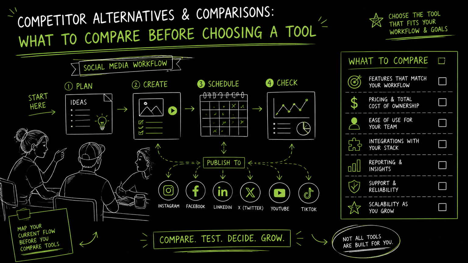 Hand-drawn illustration for Competitor Alternatives & Comparisons: What to Compare Before Choosing a Tool