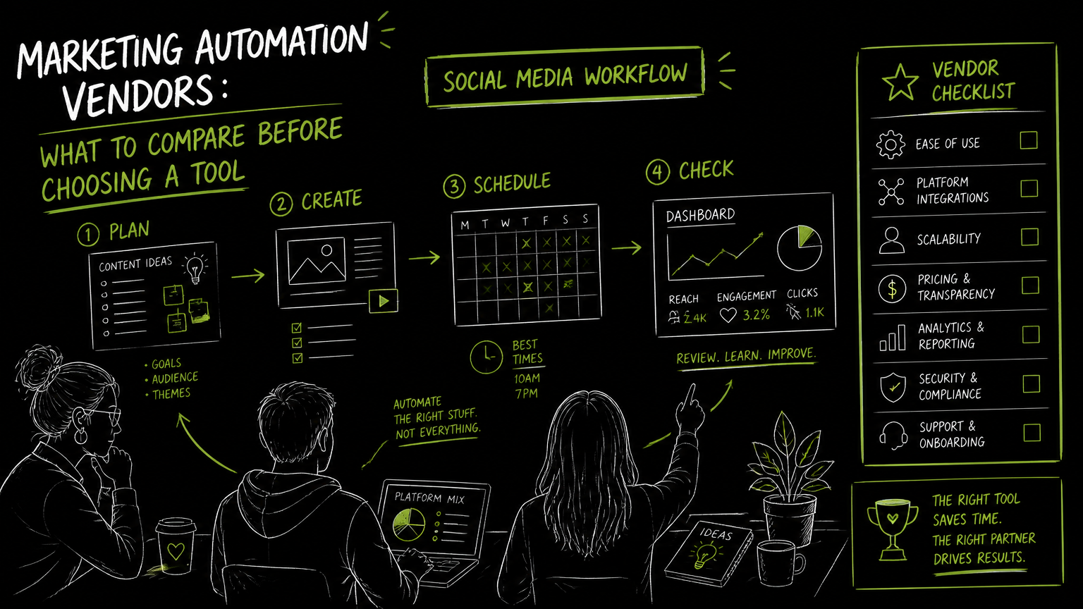 Hand-drawn illustration for Marketing Automation Vendors: What to Compare Before Choosing a Tool